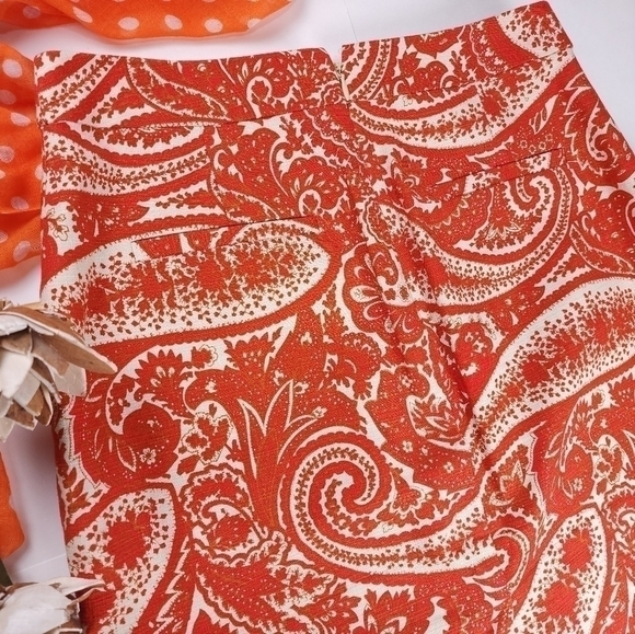 J. CREW Pocketed Orange Cream Paisley Skirt Sz 4 - Picture 7 of 9